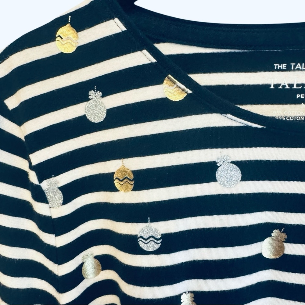 Navy and White Striped Women's Top with metallic ornaments MP - Picture 4 of 4